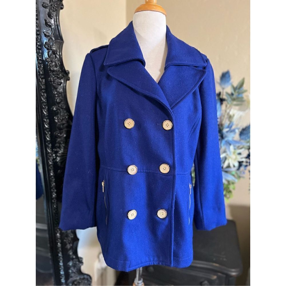Kenneth Cole Blue Wool Pea Coat Size 14